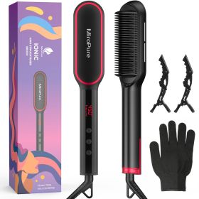 MiroPure Hair Straightener Brush, Hair Straightener Comb, 2-in-1 Ionic Straightening Brush with LCD Display