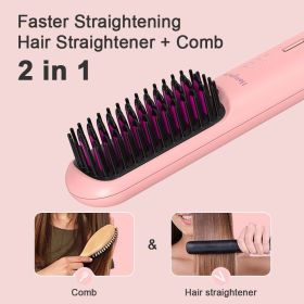 Portable USB Rechargeable Cordless Men Beard Hair Straightener Brush Mini Wireless 2 In 1 Woman Hair Straightener Comb (Color: Black)