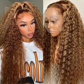 Highlight Wig Human Hair hd Lace Wig 13x6 curly wigs s For Women 13x4 Deep Water Wave Brazilian blonde Lace Front Wig (Hair Color: 13X6 Lace wig, Stretched Length: 22INCHES)