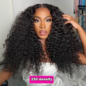 13x4 Hd Lace Frontal Wig Deep Water Wave 250 Density Curly Human Hair Pre plucked Lace Front Wigs For Women Brazilian (Density: 250%, Stretched Length: 36inches)