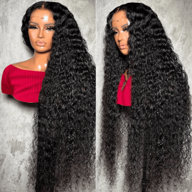 250% 220% High Density Deep Wave Frontal Wig 13x6 HD Lace Water Curly Wigs 30 34inches Brazilian Lace Closure Wig Pre Plucked (Density, Stretched Length: 220 Density, 28inches, Hair Color: 13x6 HD Lace Wig)