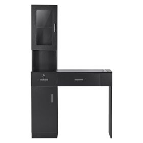 VEVOR Salon Station, Wall Mount Barber Salon Station for Hair Stylist, Beauty Spa Furniture Set, 1 Storage Cabinet (Color: Black, Type: Set Type)