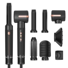 7-in-1 Air Styler Set 110000 RPM Hair Dryer Brush Hot Air Brush Hair Styler High-Speed Motor Blow Dryer Warm Air Brush Set with 7 Attachments, Drying (Color: blackgold)